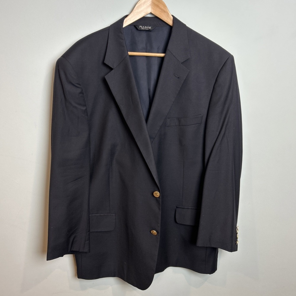 Jos A Bank Signature Collection Mens 48R Navy Blue 100% Wool 2-Button Blazer
